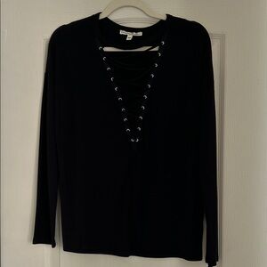 Express Black Lace-Up Long Sleeve Top
